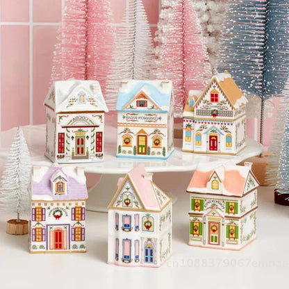 Mini Gingerbread House Spice Jar Set Holiday Village Kitchen Decor