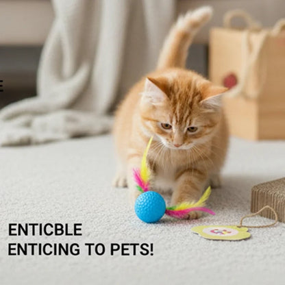 Interactive Feather Golf Ball Cat Toy - Crinkly Sound Self-Play