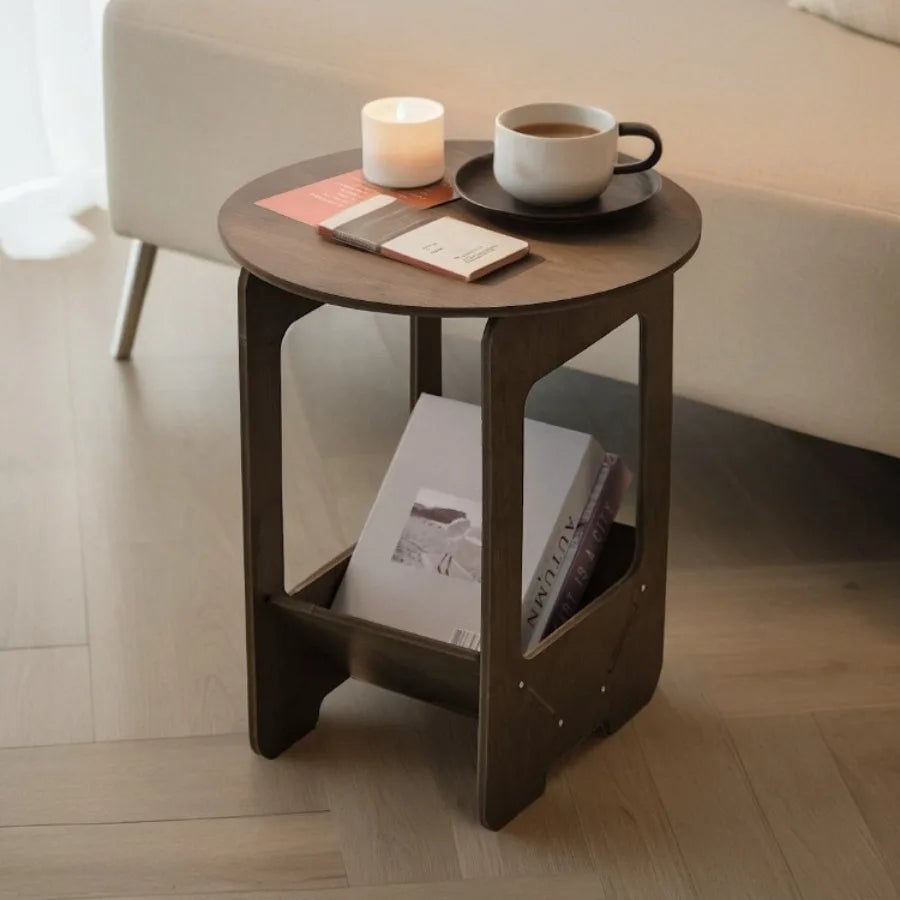 Round Coffee Table - Compact Bedside & Sofa Side Table 14 Inch
