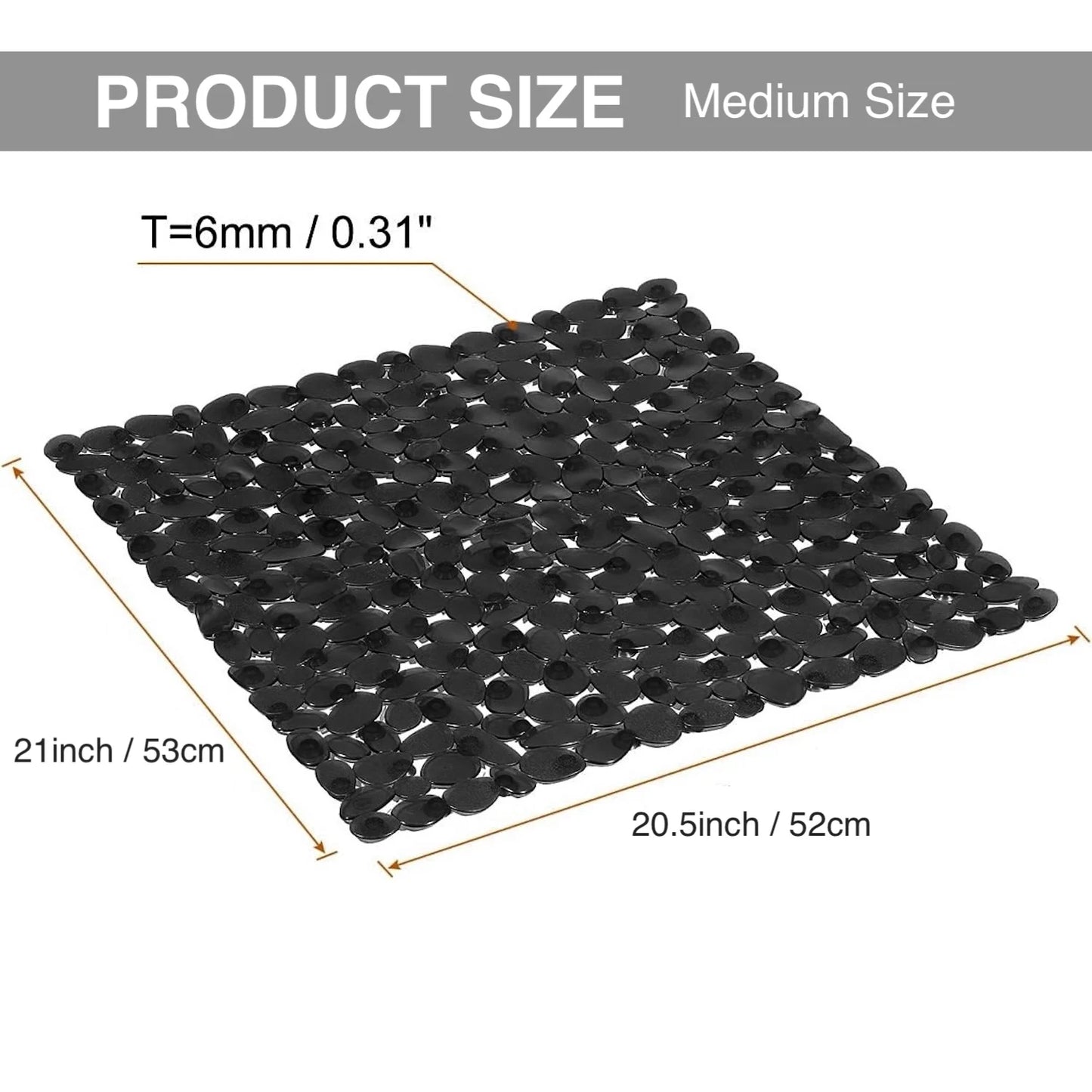 Square Non Slip Shower Mat 53x52cm Suction Cups Drain Holes Bath