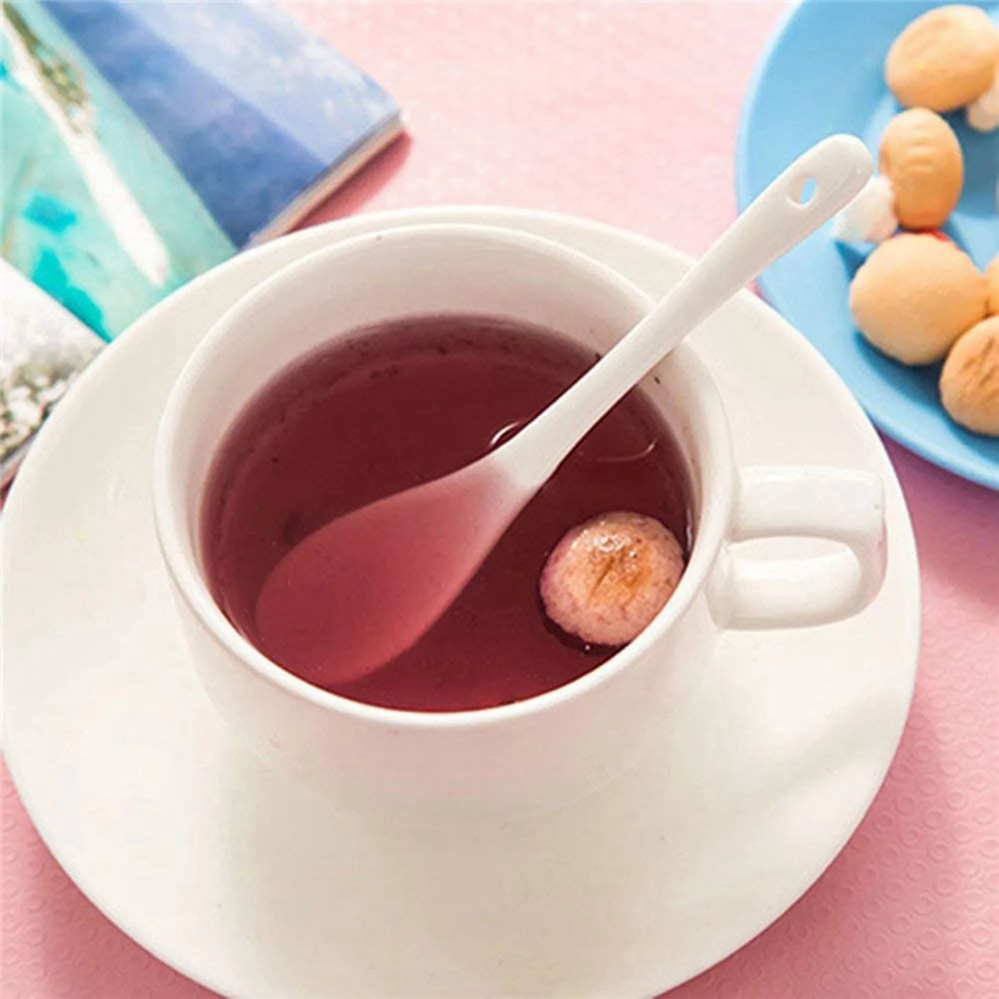 White Porcelain Egg Spoons Set 20PCS Coffee Dessert Mocha Serving
