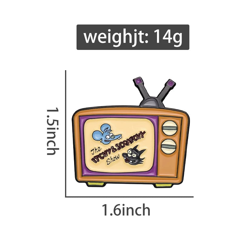 Cartoon Television Enamel Pin Brooch - Retro TV Badge Lapel Pin