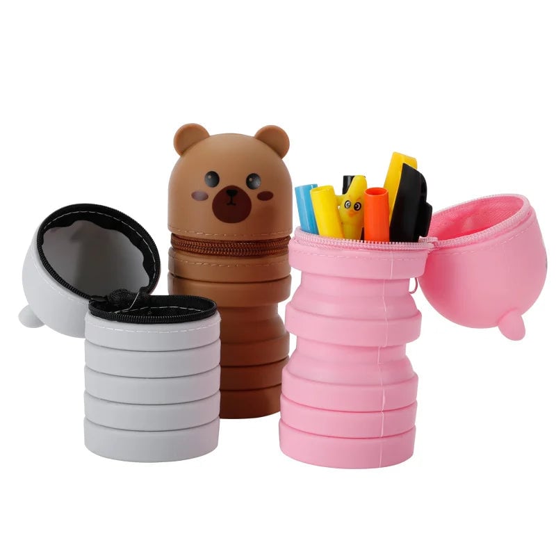 Foldable Silicone Cartoon Animal Pencil Case Desk Organizer Pouch