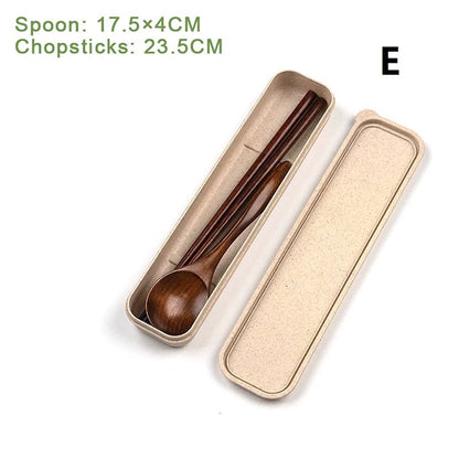 3-Piece Natural Wooden Cutlery Set - Spoon Fork Chopsticks With Box