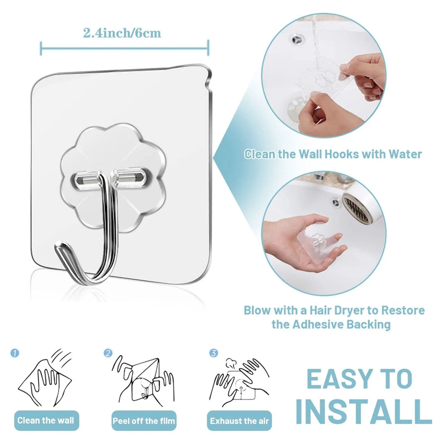 Waterproof Self Adhesive Hooks - Oilproof Kitchen Bathroom Shower