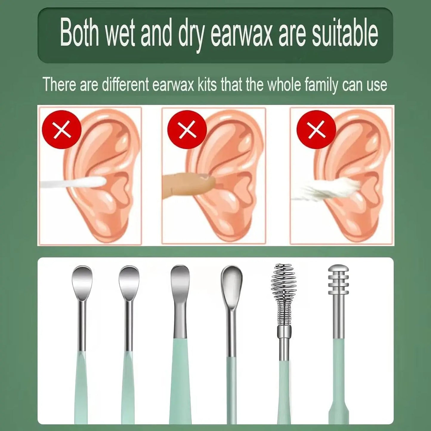 6Pcs Stainless Steel Ear Wax Removal Kit - Professional Curette