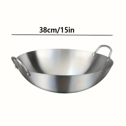 Large Stainless Steel Wok Dual Handle Commercial Chef Pan Uncoated