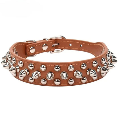 Adjustable PU Leather Spiked Dog Collar - Punk Rivet Design Small Pet