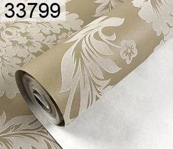 3D Metallic Damask Vinyl Wallpaper Roll Beige Cream Red Brown
