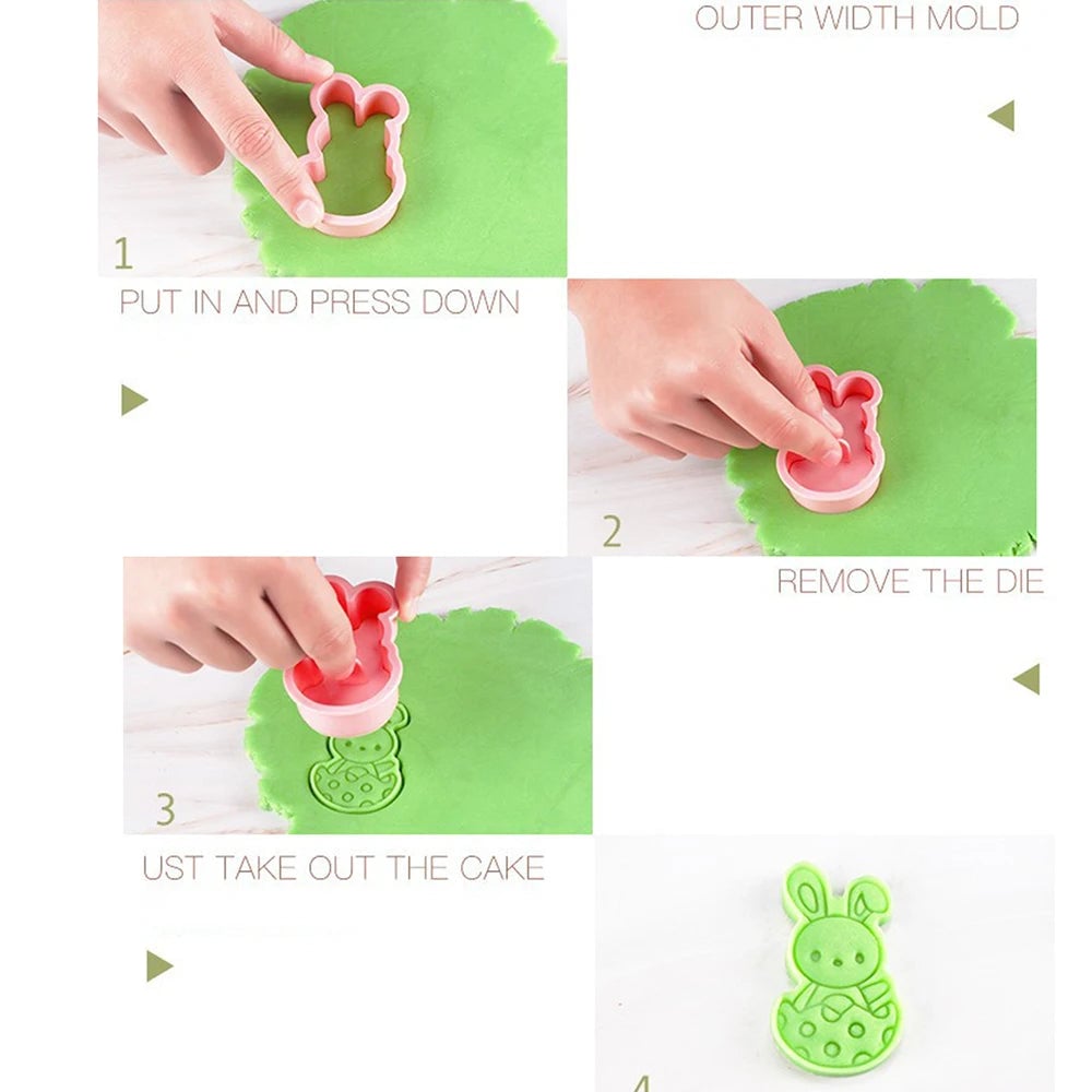 Easter Bunny Rabbit Egg Cookie Cutters Pressable Plastic Molds Set