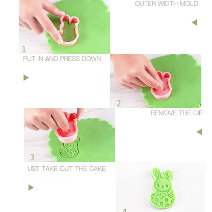 Easter Bunny Rabbit Egg Cookie Cutters Pressable Plastic Molds Set
