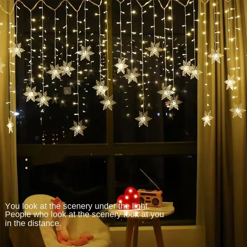 3M LED Snowflake Curtain String Lights Waterproof Outdoor Christmas