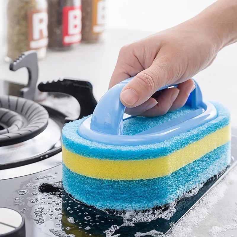 Heavy-Duty Cleaning Brush with Handle - Kitchen Bathroom Scrubber