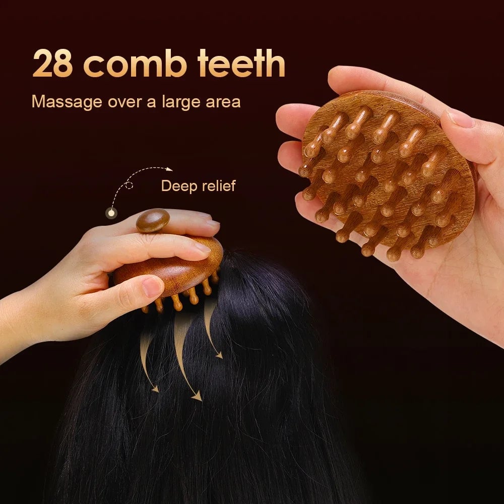 Sandalwood Massage Comb Finger Ring Scalp Meridian Guasha Tool