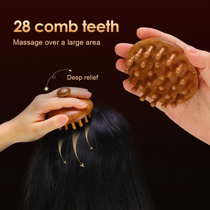 Sandalwood Massage Comb Finger Ring Scalp Meridian Guasha Tool