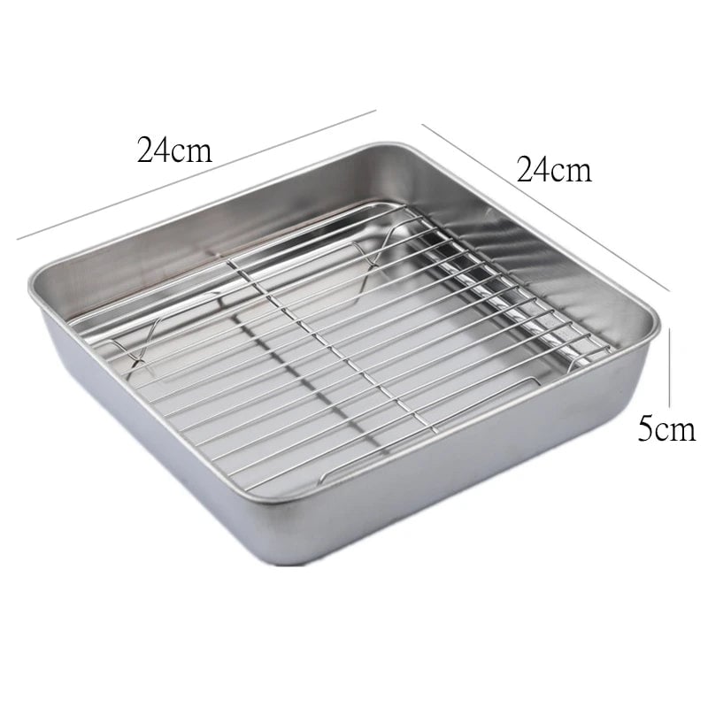 Square Stainless Steel Nonstick Baking Tray with Draining Grid