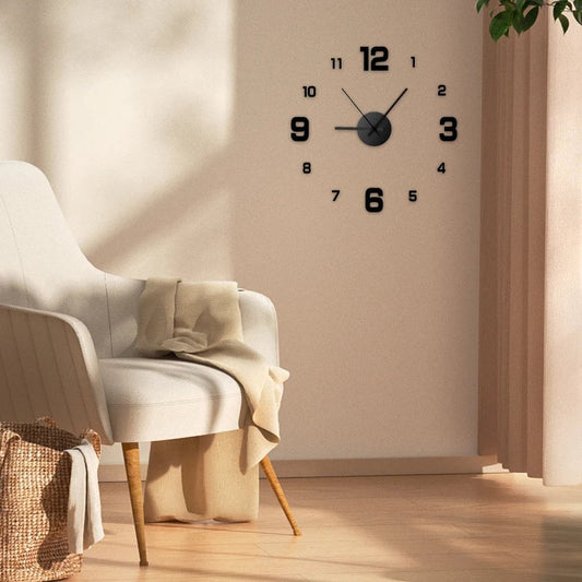 Frameless DIY Wall Clock Decal - Silent Movement Living Room Decor