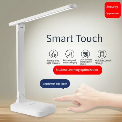 LED Touch Switch Folding Desk Lamp USB Dimmable White Bedside Study