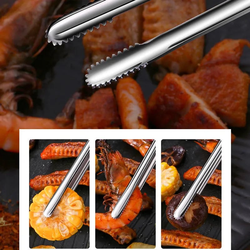 Stainless Steel BBQ Grill Tongs Non-Slip Kitchen Food Clips