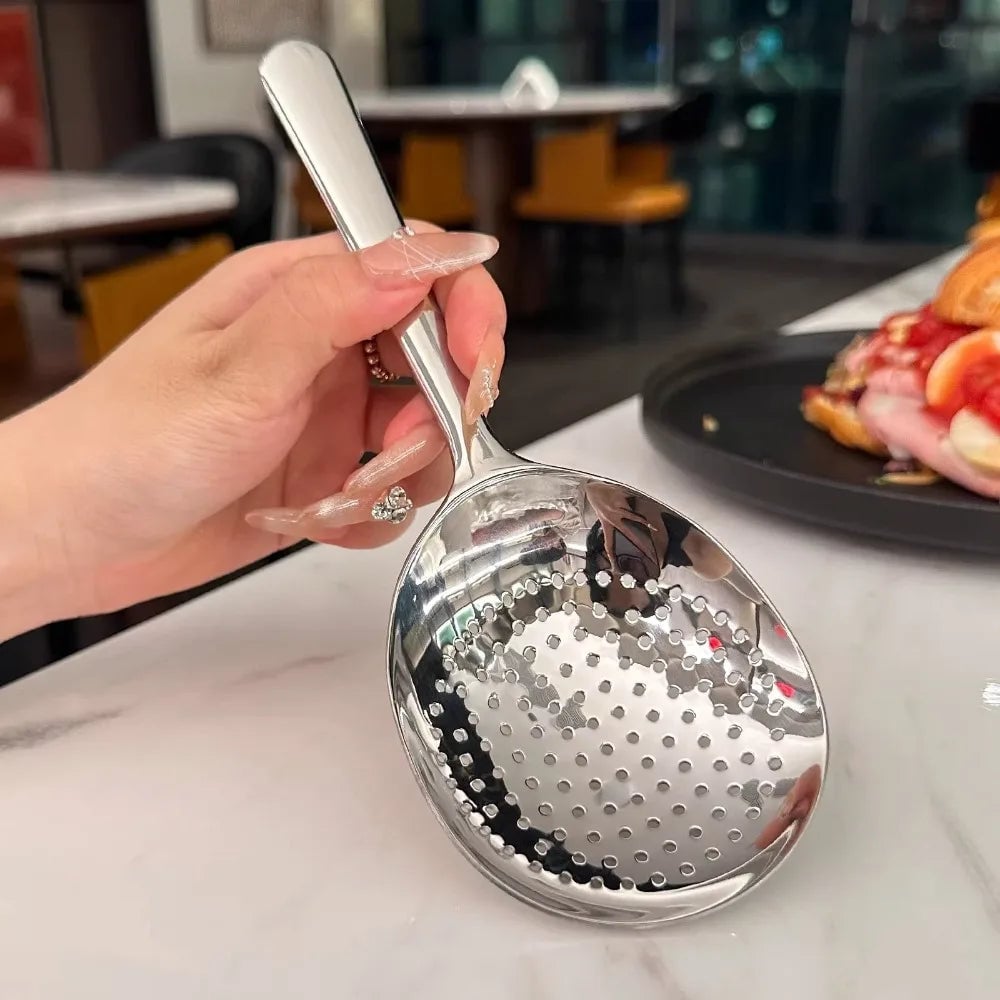 Large Stainless Steel Serving Spoon with Drain Holes - Big Head
