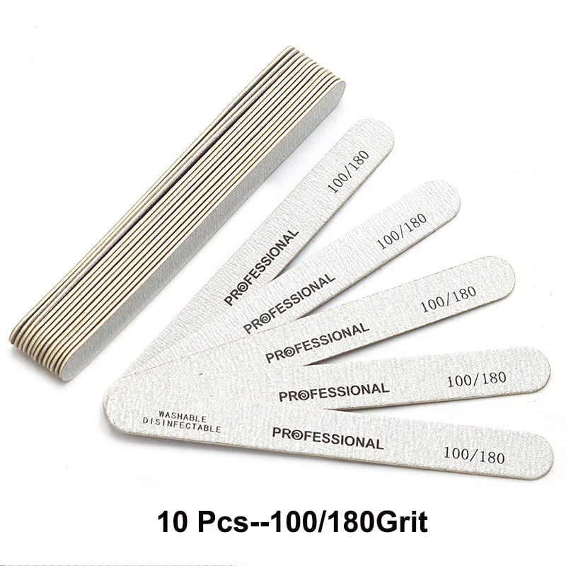 10pcs Wooden Nail Files 100/180/240 Grit Emery Board Manicure Set