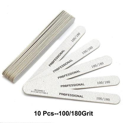 10pcs Wooden Nail Files 100/180/240 Grit Emery Board Manicure Set