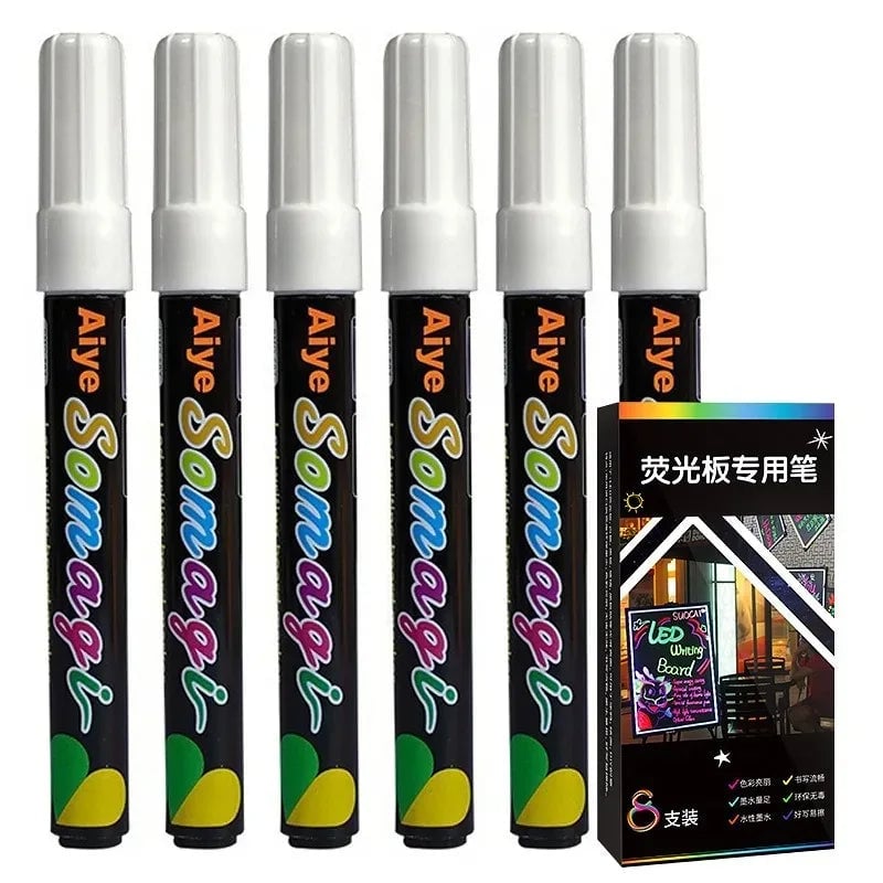 8 Colors 7mm Liquid Chalk Markers - Washable Wet Erase Neon Pens