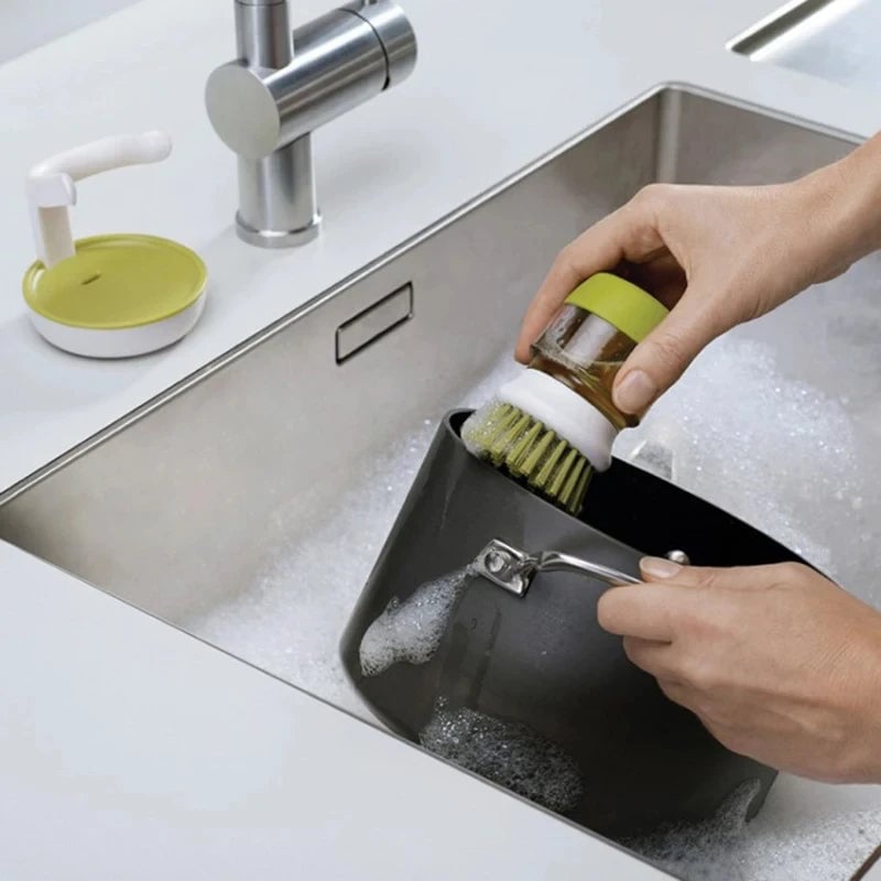 Soap Dispensing Dish Brush Multi-Use Kitchen Scrub Brush with Tray
