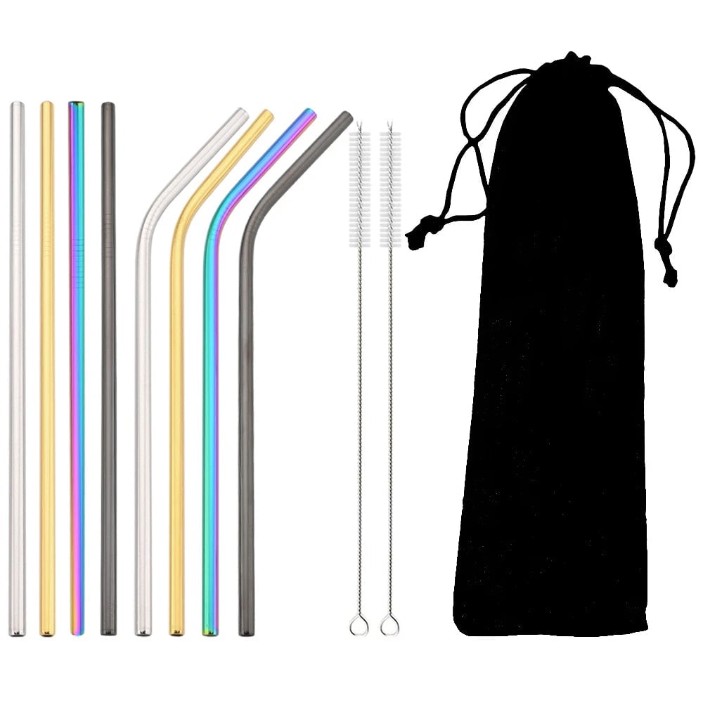 Stainless Steel Reusable Metal Drinking Straws Set with Cleaning Brush