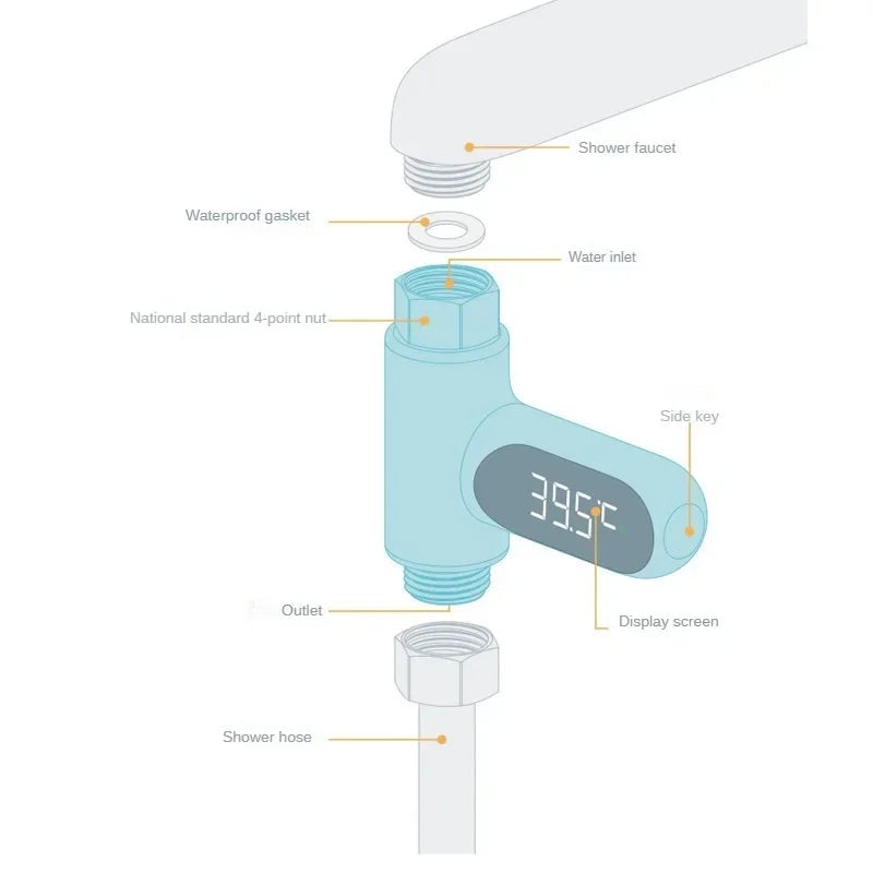 LED Display Water Thermometer 5-85℃ Self-Powered Baby Shower Monitor