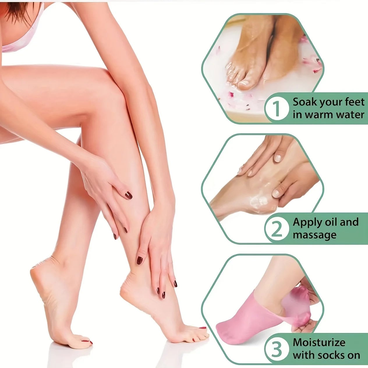 Silicone Gel Moisturizing Socks for Dry Cracked Feet - 2 Pack