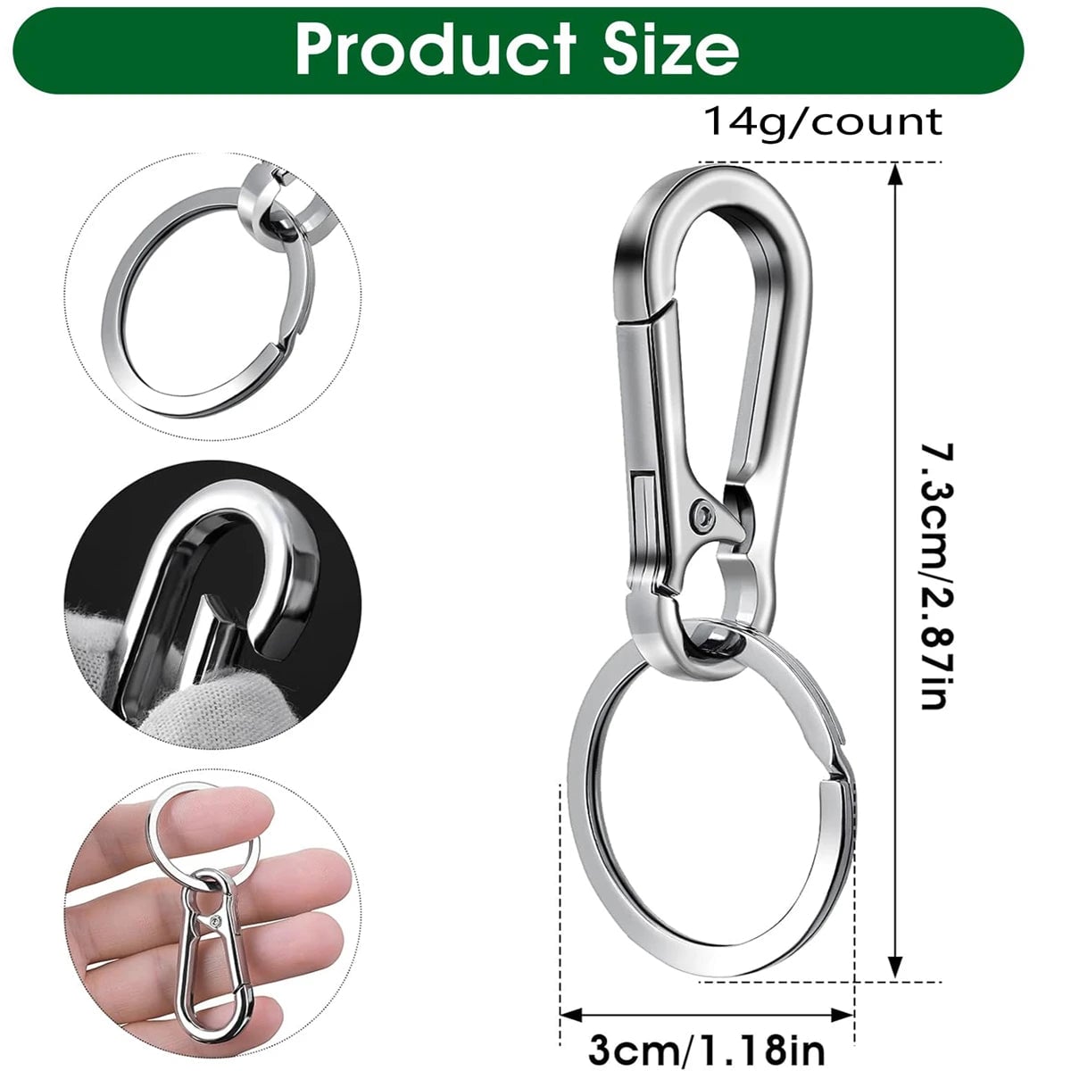6Pcs Metal Carabiner Keychain Clips - Heavy Duty Key Ring Organizer