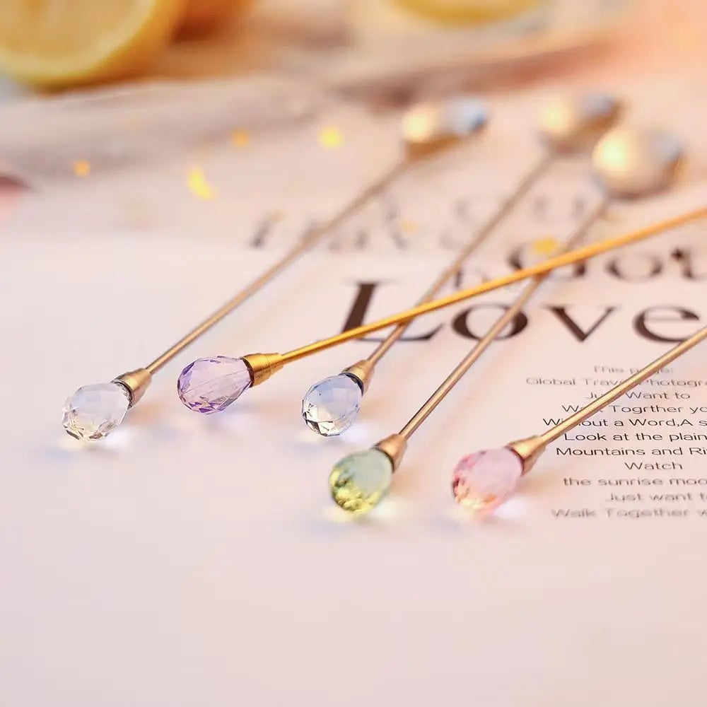 5pcs Diamond Crystal Handle Stainless Steel Teaspoons Stirring Set