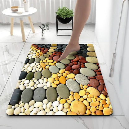 Cobblestone Print Bath Mat - Super Absorbent Quick Dry Rubber Backed