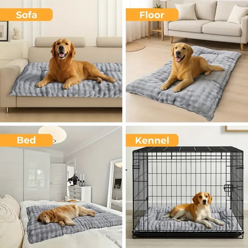 Large Plush Dog Bed - Thickened Soft Polyester Crate Mat Pet Sofa