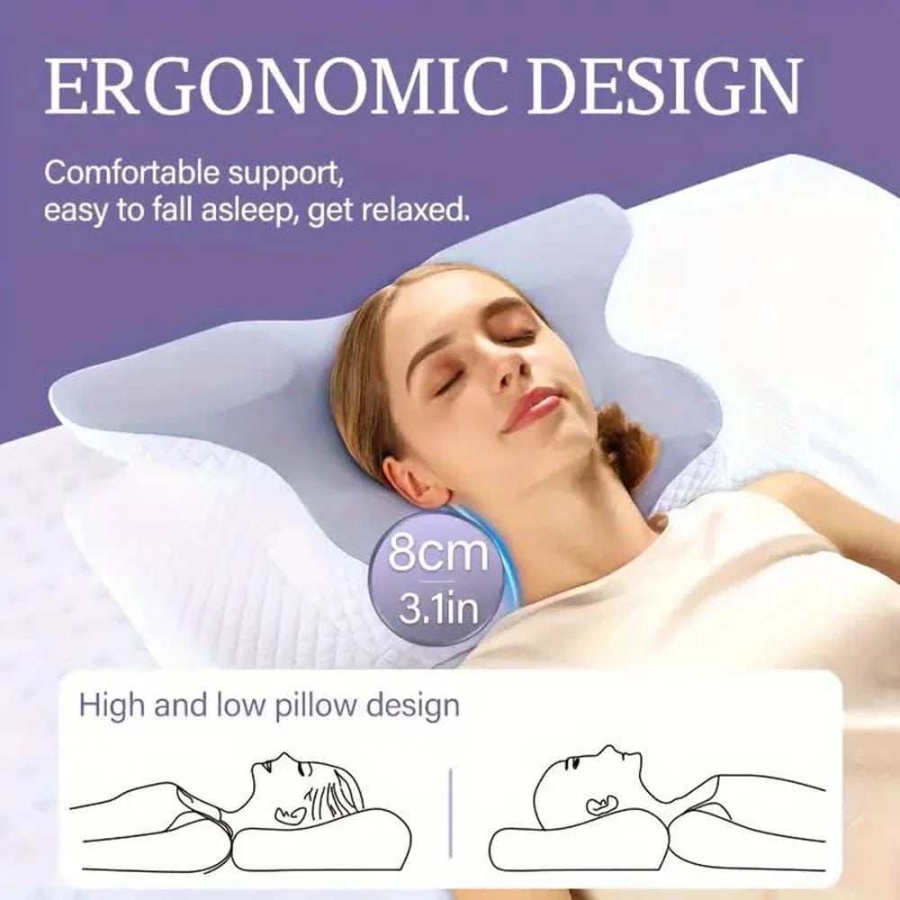 Memory Foam Butterfly Cervical Pillow Orthopedic Neck Pain Relief