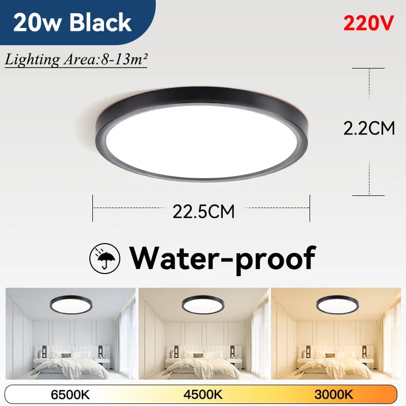 2.2cm Ultra Thin LED Ceiling Light Waterproof 3 Color Wood Grain