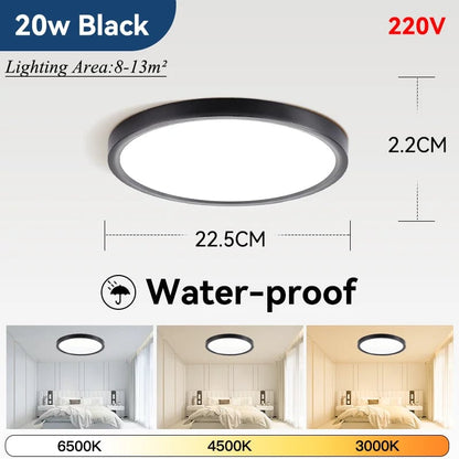 2.2cm Ultra Thin LED Ceiling Light Waterproof 3 Color Wood Grain