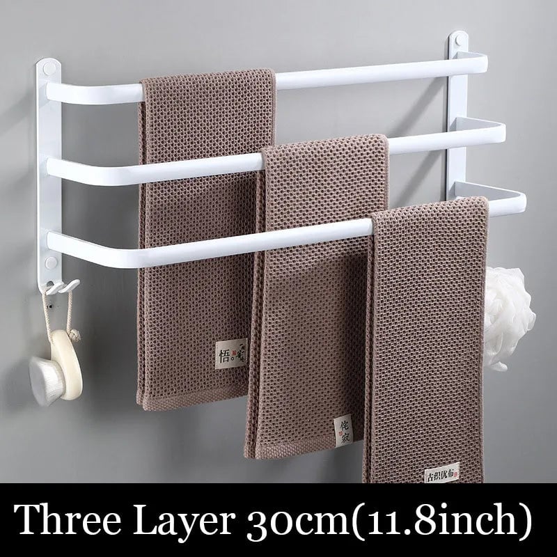 White Aluminum Wall Mount Bathroom Towel Rack Bar with Shelf Hook