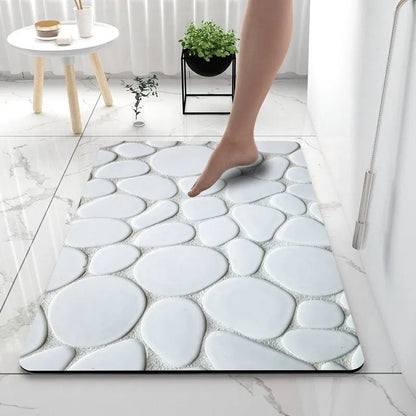 Cobblestone Print Bath Mat - Super Absorbent Quick Dry Rubber Backed