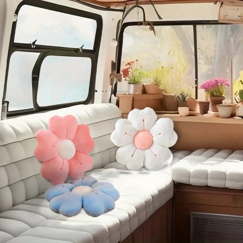 Soft Plush Daisy Flower Throw Pillow - White/Pink Decorative Cushion