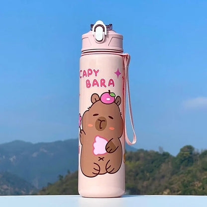 Large Capacity Capybara Straw Water Bottle - Portable Sports Cup 750ml