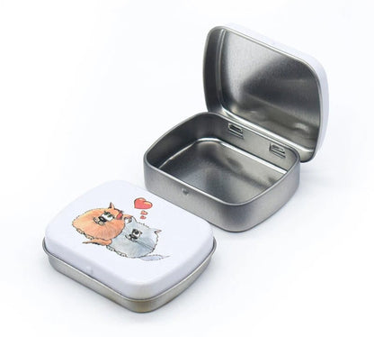 Portable Mini Metal Hinged Tin Box - Small Rectangular Storage Container