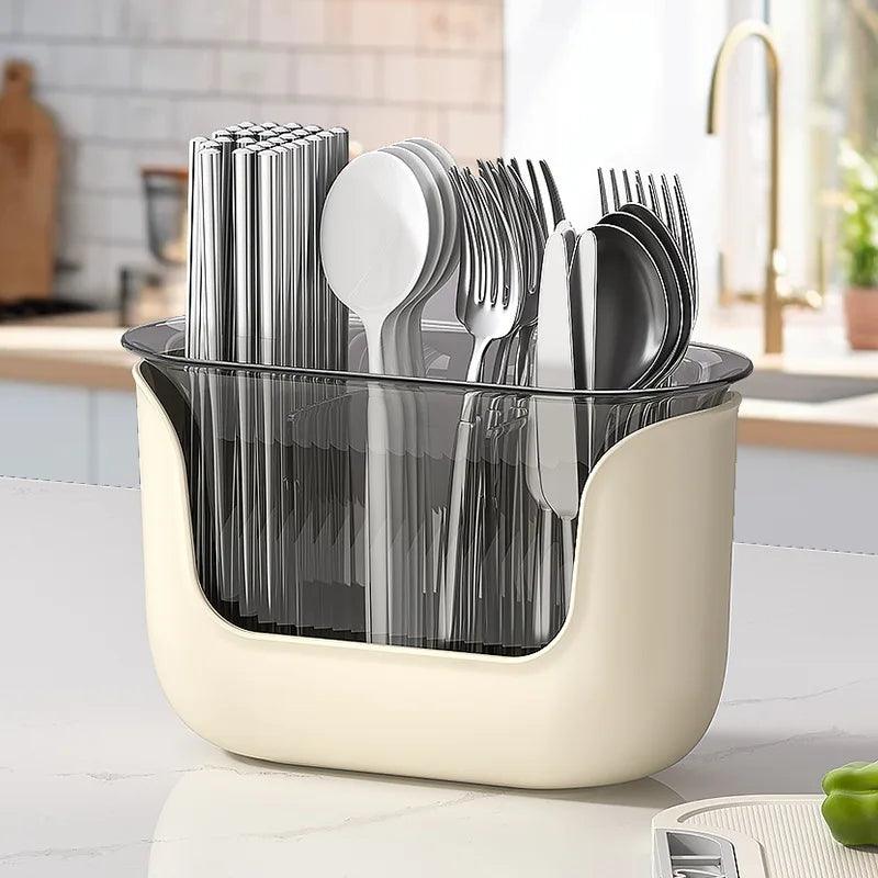 3-Compartment Kitchen Cutlery Holder with Drain - Flatware Organizer