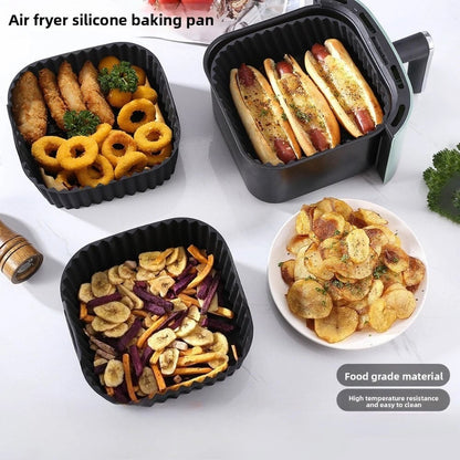 Square Silicone Air Fryer Basket Pan - Reusable Food Safe Baking Mold