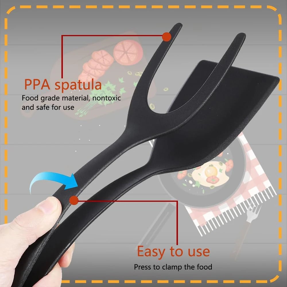 2-in-1 Nylon Grip Flip Spatula Tongs - Non-Stick Egg Flipper