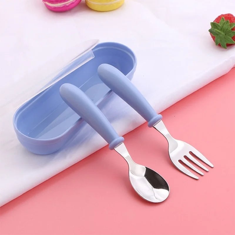 3-Piece Stainless Steel Kids Cutlery Set with Portable Storage Box