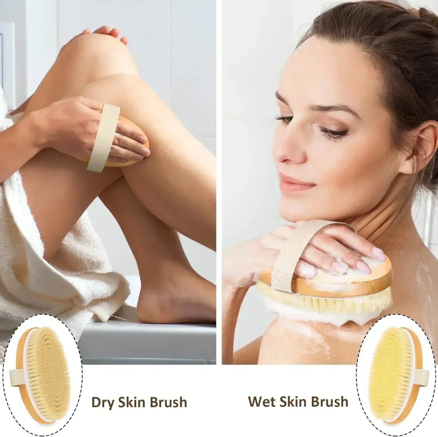 Natural Bristle Wooden Body Brush for Dry Skin Exfoliation