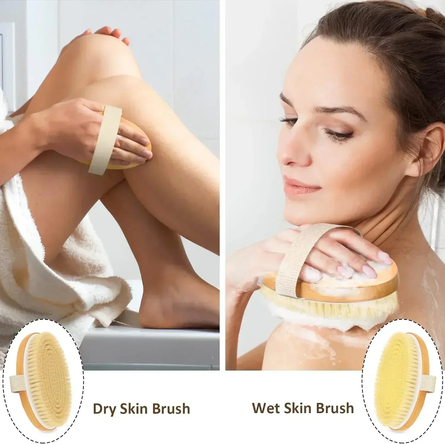 Natural Bristle Wooden Body Brush for Dry Skin Exfoliation