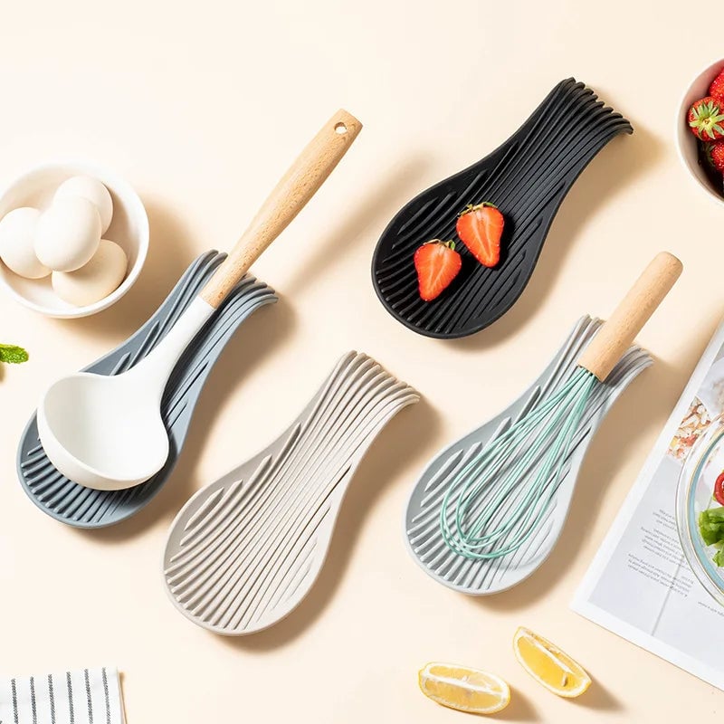 Heat-Resistant Silicone Kitchen Tray with Spatula & Spoon Set